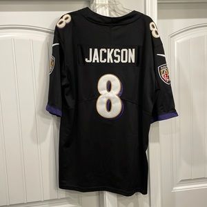 Lamar Jackson Baltimore Ravens blackout Nike Onfield jersey from MVP season. New